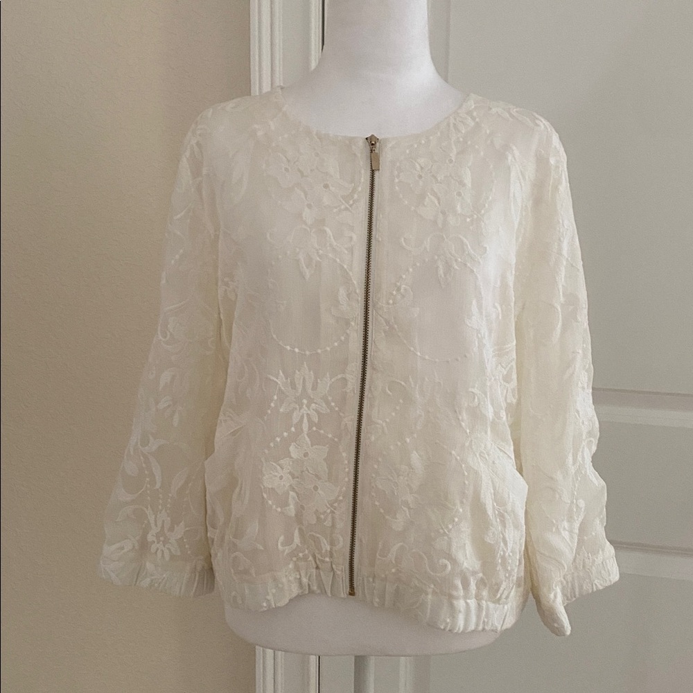 Elegant Cream bomber Lace Jacket